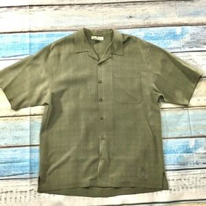 Tommy Bahama Mens Shirt Large Military Green Silk